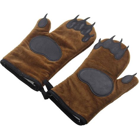 Gants de four à micro-ondes à motif de pattes d'ours brun (1/5)