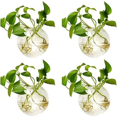 4 Pièces Jardinières en Verre à Suspendre 10cm de Diamètre en Verre Rond Pot - Eau Planter des Vases Air Fleur Vase Plante Terrariums Conteneur de Plantes