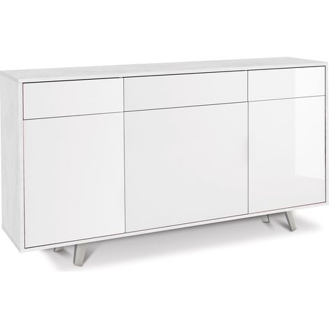 Mobile 3 Ante 3 Cassetti 164x92x41 cm Ossido Bianco/Bianco Lucido (1/2)