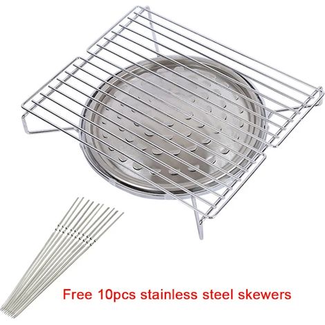 Grille de barbecue portable en acier inoxydable pour viande, poisson et légumes, idéale pour le camping et les activités de plein air. Couleur : argent. Dimensions : 280 x 235 x 50 mm. (1/5)