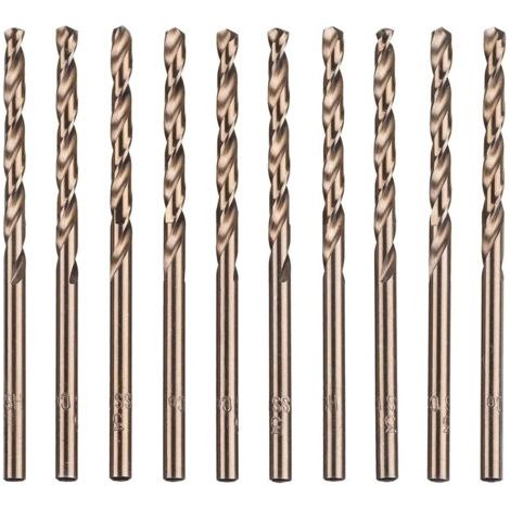 Lot de 10 forets hélicoïdaux en acier rapide M35 HSS or cobalt pour perceuses métriques à haute vitesse 3 mm x 63 mm pour perçage des Acier inoxydable et métal