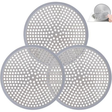 Lot de 3 filtres de vidange en acier inoxydable pour baignoire, cuisine, salle de bain, douche (gris) (1/4)