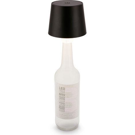 Briloner BOTA Lampada bottigla senza fili, dimmerabile, touch, batteria, protezione dagli spruzzi d'acqua, nera, Ø10,5 x 11,5 cm