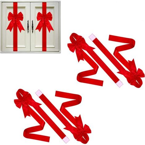 Mariposa para puerta (4 piezas), Lazo navideño, Cinta para armario, Lazo para armario, Cinta decorativa navideña, Ideal para Navidad, bodas, Rojo (1/5)