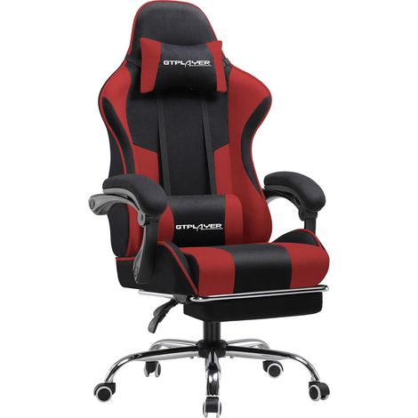 Chaise Gaming Ergonomique de Massage,avec Repose-Pieds et Accoudoirs Synchronisés Fauteuil Gamer Pivotant, en Tissu (Rouge)