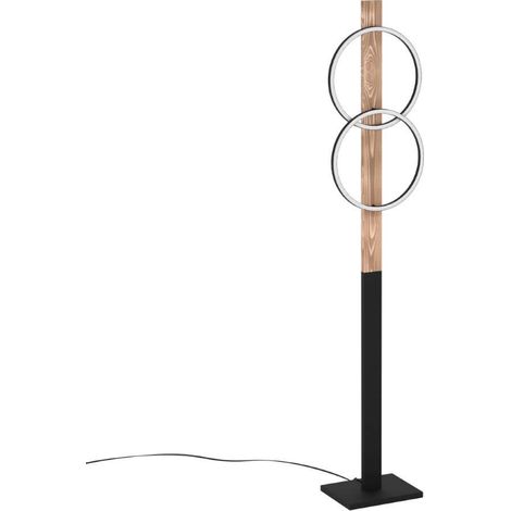 Lampe debout acier Boyal, bois noir, LED rustique brun 2x9W 3000K L: 30 cm H: 150 cm avec interrupteur de repose-pieds (1/3)