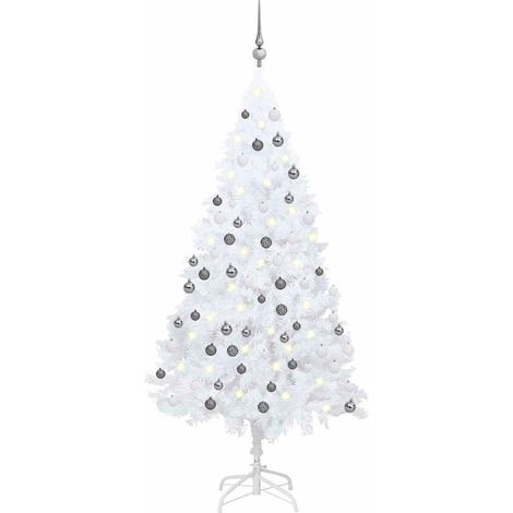 vidaXL Künstlicher Weihnachtsbaum mit Beleuchtung & Kugeln Weiß 150 cm (1/5)
