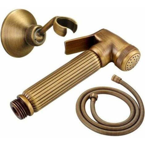 Juego de ducha para inodoro, rociador de bidé, rociador de bidé manual de latón, rociador de bidé para inodoro montado en la pared con manguera y soporte para baño, bronce antiguo (1/5)