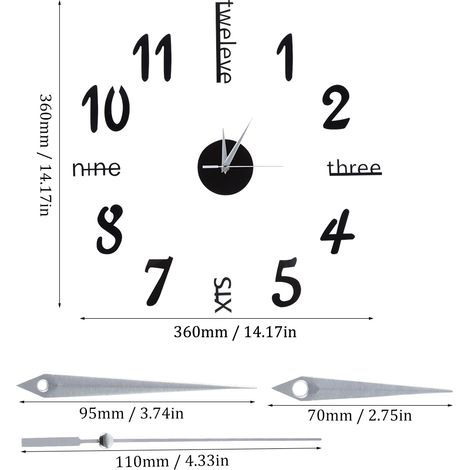 Autocollant mural horloge numérique, horloge murale décorative 3D à faire soi-même, noire (1/5)