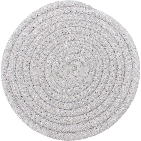 Cup Mat Pad Round Woven Cotton Thread Handmade 4.3in Insulation Thick Versatile Drink Coaster for Tabletop Kitchen Light Gray