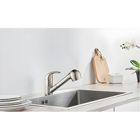 Robinet de Cuisine avec Douchette Extractible Mitigeur d'évier 2 Jets au Choix Mitigeur Cuisine en Acier Nickel Robinet Evier Brossé (1/5)