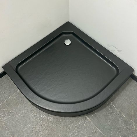 ECOLAM Receveur de douche noir Alex quart de cercle 80x80 x 4 x 16 cm R 55 cm effet pierre avec tablier intégré + siphon (1/5)