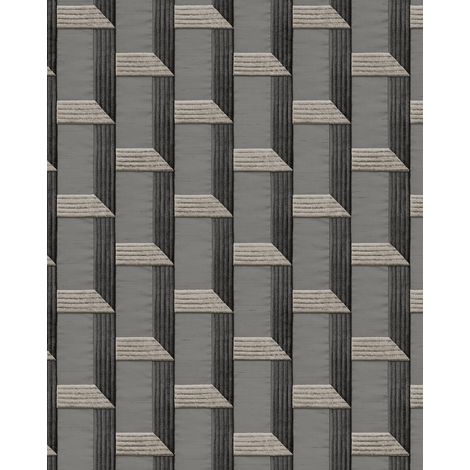 Grafik Tapete Profhome DE120075-DI heißgeprägte Vliestapete geprägt mit geometrischen Formen und metallischen Akzenten grau anthrazit silber 5,33 m2 (1/3)