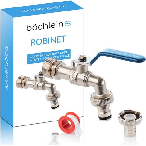 Robinet Jardin Universel Bleu - Laiton Nickelé 1/2 et 3/4 Pouces - Double Sortie Tuyau - Vanne Sphérique Extérieur Résistante au Gel/p (1/5)
