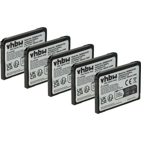 vhbw 5x Akku kompatibel mit Alan 777 Funkgerät, Walkie Talkie (700 mAh, 3,7 V, Li-Ion)