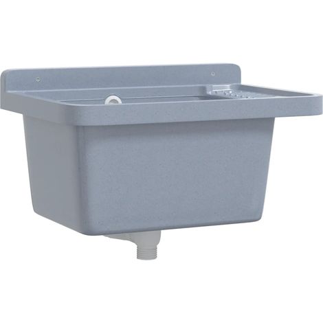Fregadero lavabo de pared resina gris 50x35x24 cm vidaXL
