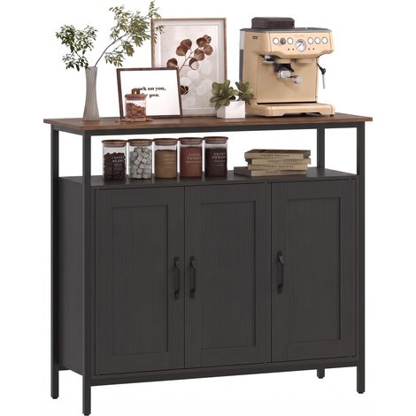 HOMCOM Industrial Kitchen Sideboard with Open Shelf & 2 Cabinets, Black (1/5)