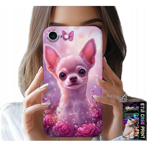 Cover per iPhone SE / SE2 - dolce chihuahua su sfondo rosa con fiori (1/5)