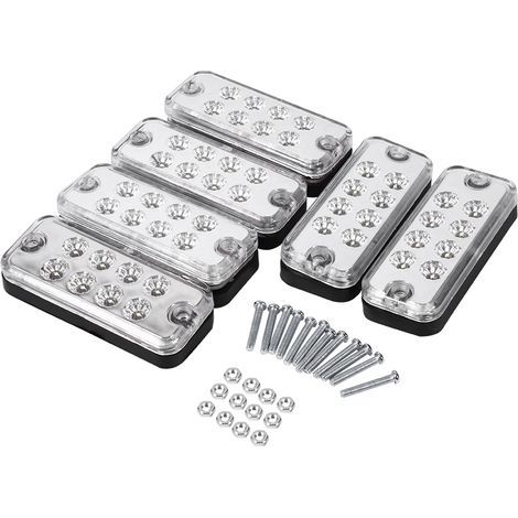 Lot de 6 feux de position latéraux pour camion, remorque, 8 LED 12 V, feux de gabarit rectangulaires (blanc). (1/5)