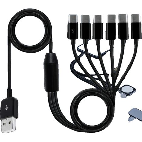 Cable divisor USB-C, carga 6 dispositivos simultáneamente, diseño compacto, USB-C a 2 USB-C, 1,5 m (1/5)