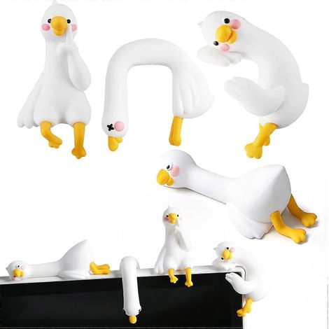 Canards décoratifs pour bureau, lot de 4 figurines d'oies en résine, mini-statues de canards paresseux pour décorer un écran d'ordinateur, un tableau de bord de voiture, un bureau, un cadre photo ou u (1/5)