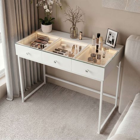 FENCHILIN SCHMINKTISCH mit Beleuchtung 3 Schubladen Weiβ 115 x 55 x 81 cm