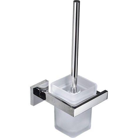 Wandmontierter WC-Bürstenhalter, WC-Bürste aus Edelstahl und Glas, Oberfläche aus poliertem Chrom (1/5)