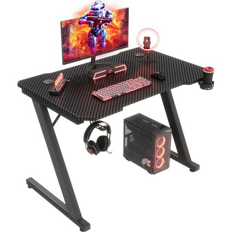 Devoko – Table de jeu 80x60cm – Surface en fibre de carbone – Pieds en Z ajustables – Support casque et gestion des câbles