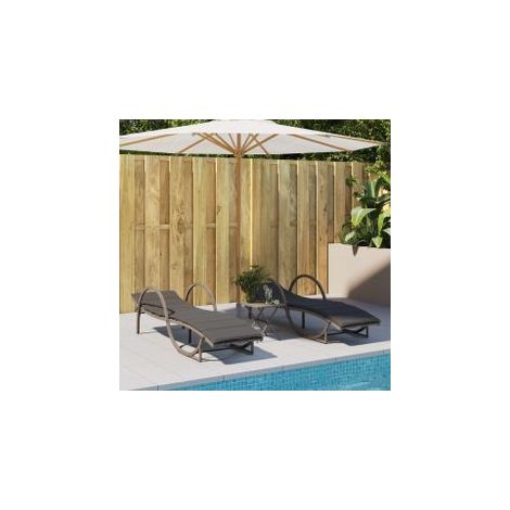 Chaises longues lot de 2 avec coussins gris résine tressée (1/5)