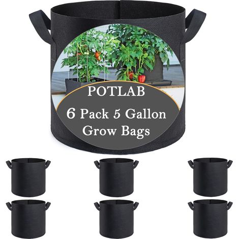 Lot de 6 sacs de culture de 5 gallons en tissu pour le jardinage en conteneur, sacs de culture en tissu pour plantes et sacs de plantation, sacs de rempotage avec poignée. (1/5)