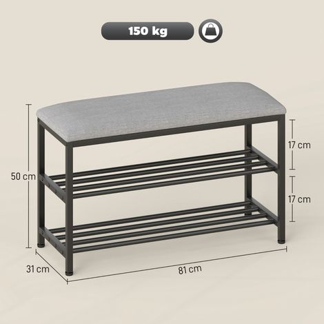 Banquette à chaussures avec assise, banquette avec espace de rangement, étagère à chaussures 2 niches ouvertes, 81 × 31 × 50 cm, noir (1/5)
