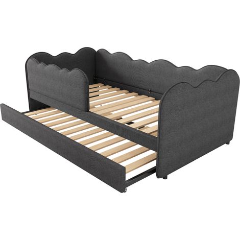 Cama tipo daybed 90x190 cm con cama extraíble, lino gris, con somier (1/5)