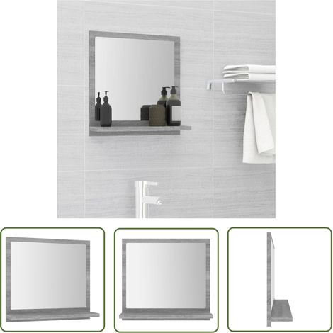 The Living Store Miroir de bain Sonoma gris 40x10,5x37 cm Bois d'ingénierie - Miroir De Salle De Bain - Miroir Mural - Meuble De Salle De Bain - Étagère Murale - Décoration Salle De Bain (1/5)