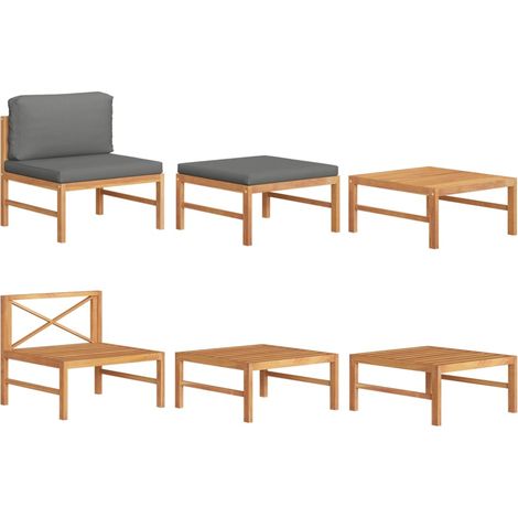 Salon de jardin 3 pcs avec coussins gris foncé Bois de teck