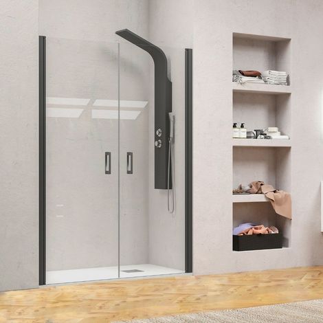 Doccia per nicchia 75-80 cm doppio battente profili neri KN-SALOON kamalu (1/4)