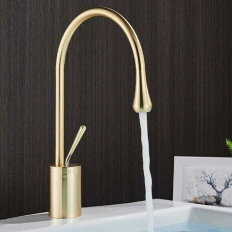 Robinet Salle de Bain Doré Laiton Massif Mitigeur Haut Robinet Lavabo Salle de Bain Robinet De Pont Monté (1/5)