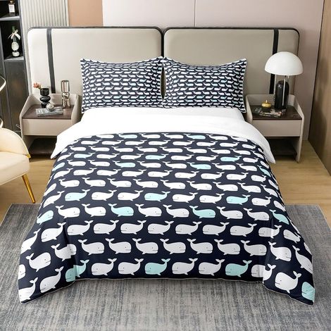 Cartoon Dauphines Coton Sets de Housse de Couette Cute Baleine Parure de Lit 240x260cm Organismes marinss Housse de Couette sous l'eau Animaux Océan Thèmes Parure Housse de Couette - 260 x 240 cm + 2  (1/5)