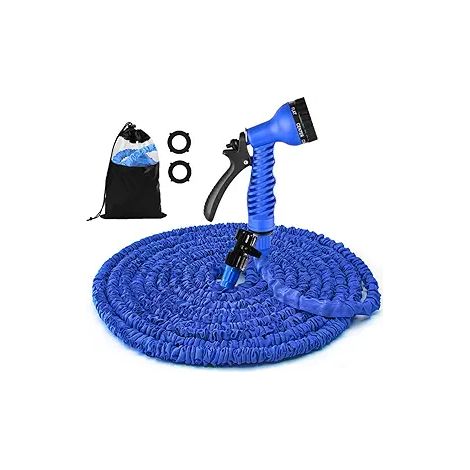 50 Fuß (ca. 15 m) langer, flexibler und dehnbarer Gartenschlauch, robust und leicht mit 8-Funktions-Sprühdüse, dreifachem Latexkern, auslaufsicher, ideal zum Bewässern und Reinigen im Außenbereich (1/4)
