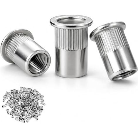 100 Pièces Écrous à Sertir M5 en Acier Inoxydable 304 – Rivet Fileté à Tête Plate et Corps Moleté pour Tôlerie, Assemblage de Meubles et Automobile – Inserts Filetés Robustes Métriques (1/5)