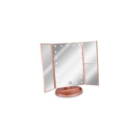 Litzee – Espejo de pie con iluminación LED de 3 lados – Espejo de maquillaje plegable con aumento de 2x y 3x – Inclinación ajustable de 180° – Oro rosa - Crezuo