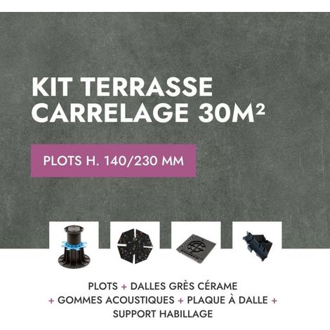 Kit Terrasse carrelage 30m² - Aspect Béton Lissée Glocal Classic 60x60 cm - Mirage - 140/230 mm (1/5)