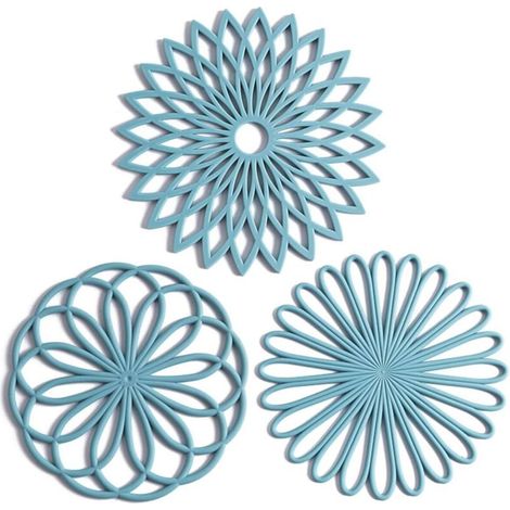 Dessous de plat en silicone, 6 en 3 styles – Antidérapant et résistant à la chaleur – Dessous de plat moderne pour tables et comptoirs – Dessous de plat pour plats chauds, turquoise