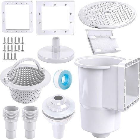 Kit de Skimmer pour Piscines à Parois en Acier et Piscines Hors Sol - Skimmer Encastrable avec Grand Panier Filtrant, Buse D'aspiration et Raccord de Tuyau 32/38 mm (1/5)