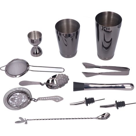 11-teiliges Cocktail-Shaker-Set aus Edelstahl, Getränkemixer-Set, Bar-Cocktail-Mixer-Set für den Haushalt, Schwarz (1/5)