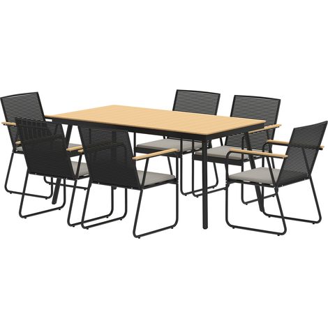 Ensemble salle à manger 7 pièces métal bois naturel+noir table 6 chaises (1/5)