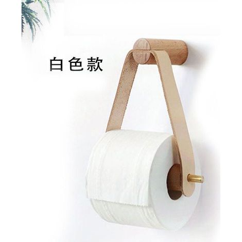 Porte-Papier Toilette au Style Rétro en Bois, pour Cuisine, Salle de Bain, WC, avec Manche en Cuivre et Cuir - Blanc (1/5)