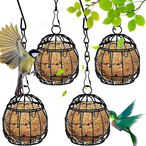Mangeoires d'extérieur pour oiseaux, 4 mangeoires suspendues avec crochets en S, adaptées aux jardins résidentiels. (1/5)