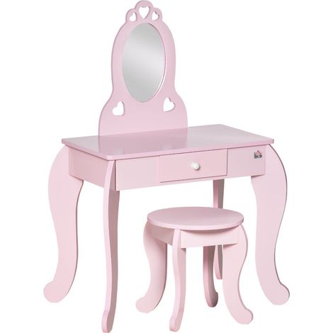 TAVOLO TRUCCO PER BAMBINI CON SGABELLO SPECCHIO E CASSETTO 60X36X88CM (1/5)