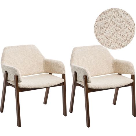 Set di 2 sedie da pranzo in bouclé stile retrò, marrone scuro e beige chiaro, Albion (1/5)