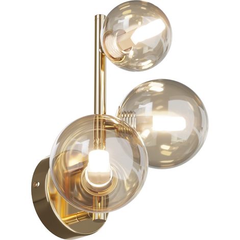 Applique Contemporanea Dallas Metallo Oro 3 Luci Diffusori Cognac